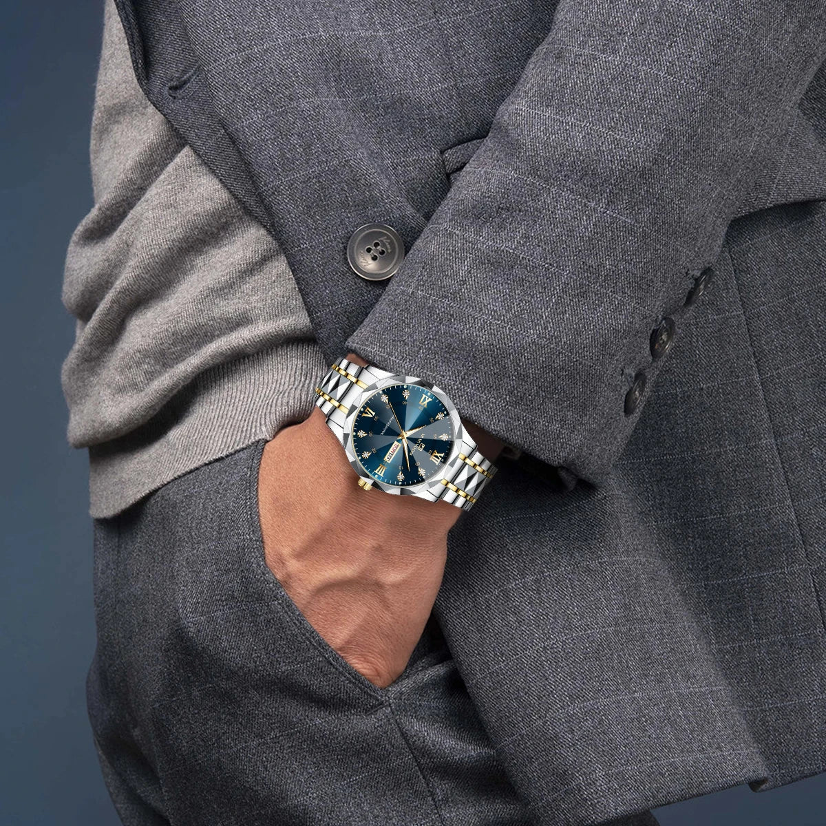 Luxury Blue Gold Quartz Watch