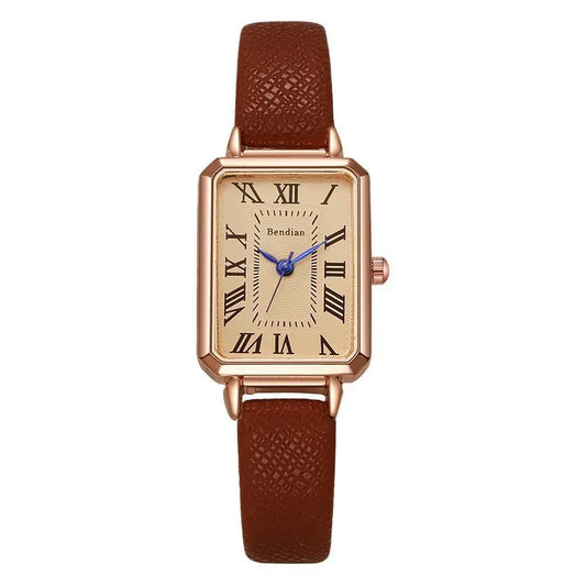 Retro Square Digital Leather Watch