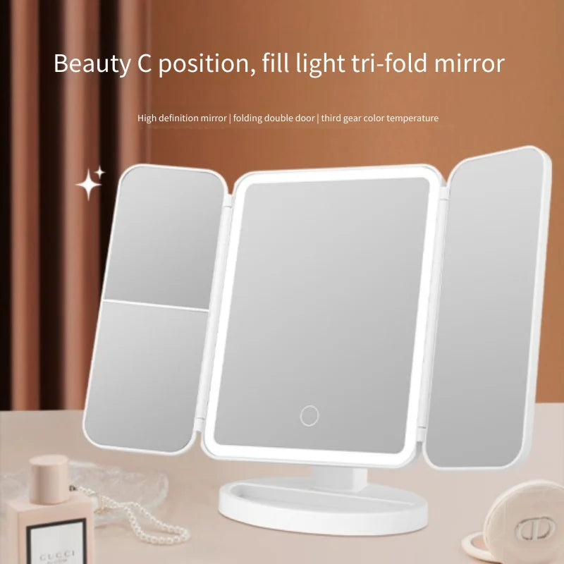 Trifold LED Light Makeup Mirror