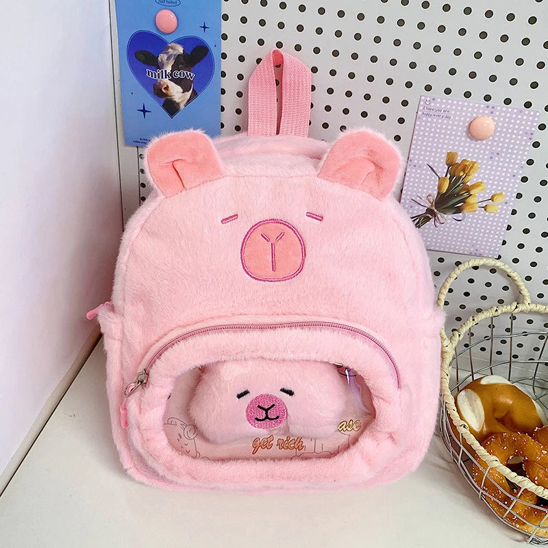 Cartoon Cute Capibara Capybara Plush Large Capacity Backpack Students Attend Class School Bag