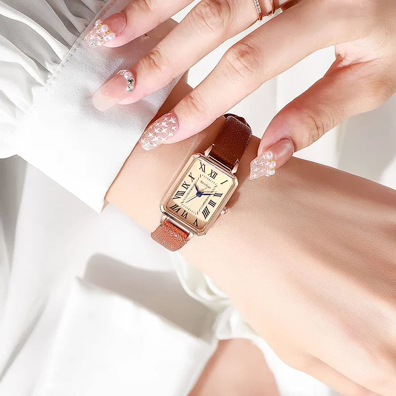 Retro Square Digital Leather Watch