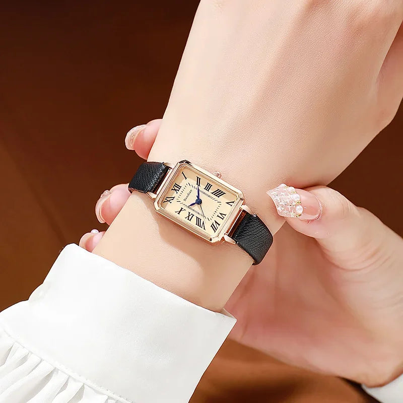 Retro Square Digital Leather Watch