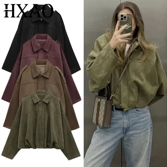 HXAO Women’s Suede Bomber Jacket