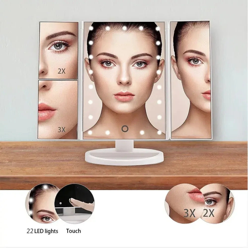 Trifold LED Makeup Mirror with Magnification