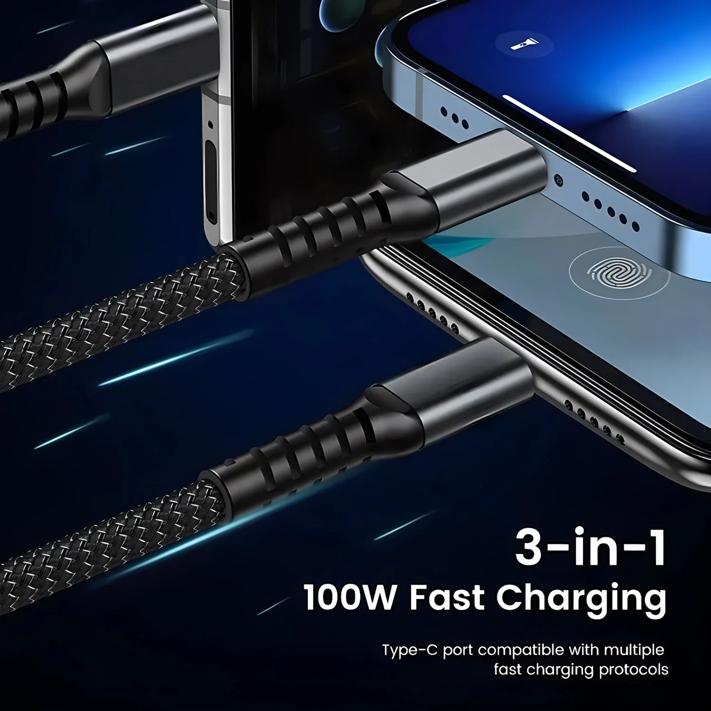 100W 3-in-1 Fast Charging Cable
