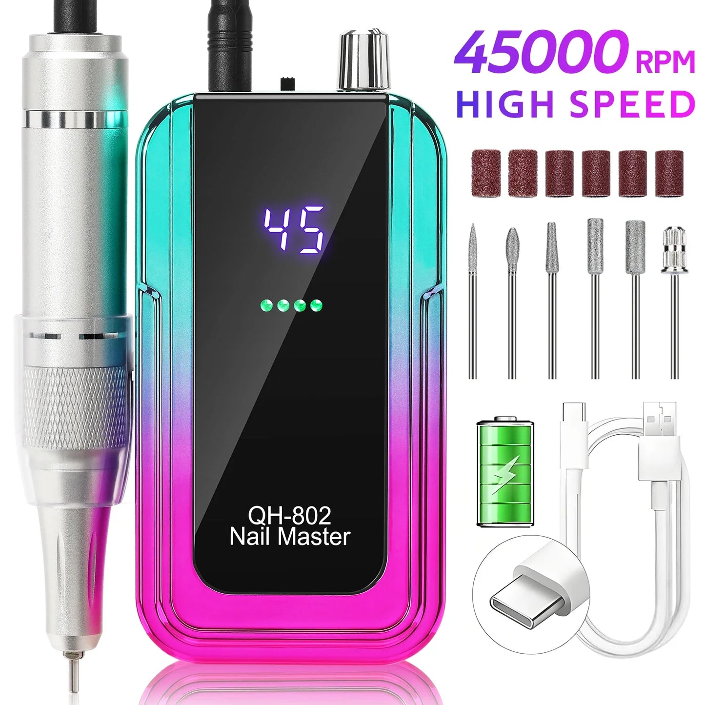 Professional 45000RPM Portable Nail Drill