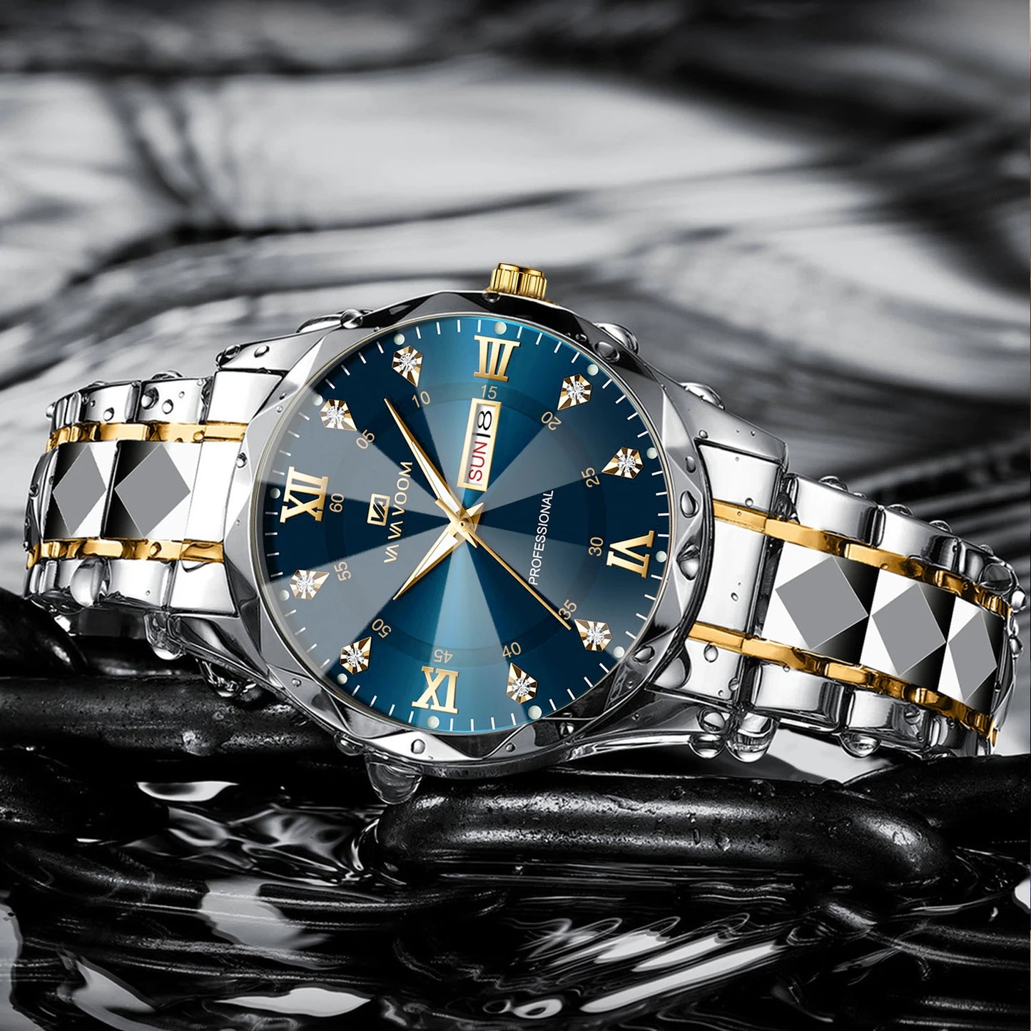 Luxury Blue Gold Quartz Watch