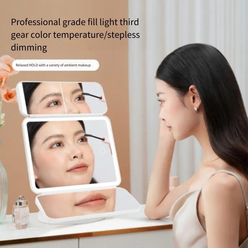 Trifold LED Light Makeup Mirror