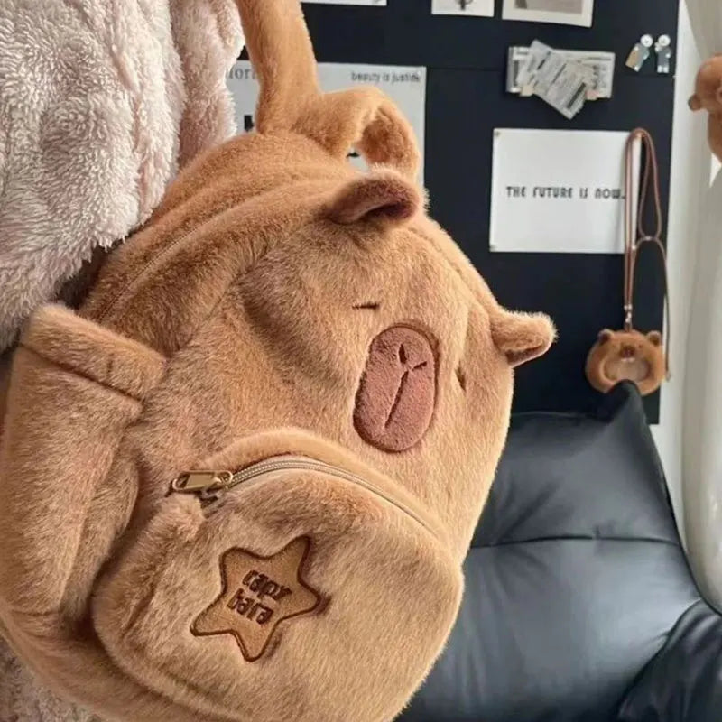Kawaii Capybara Plush Tote Backpack