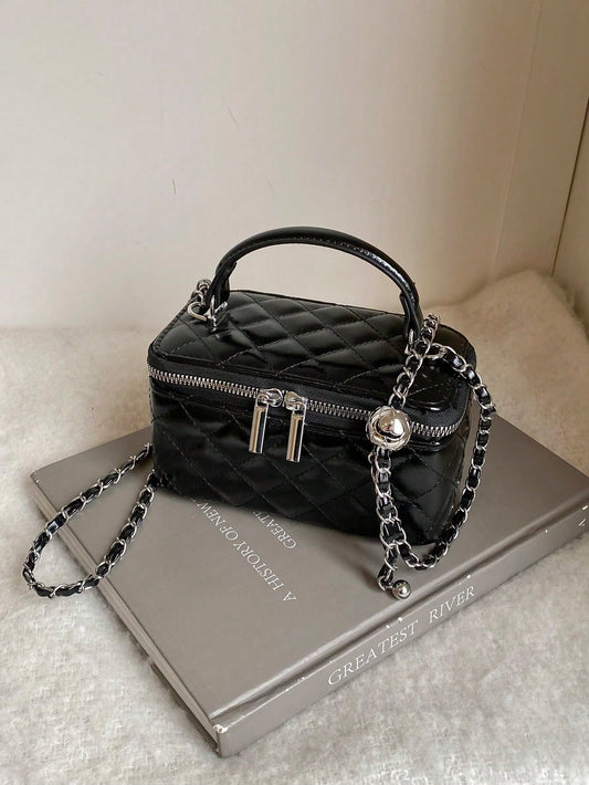 Quilted Embroidered Chain Box Bag