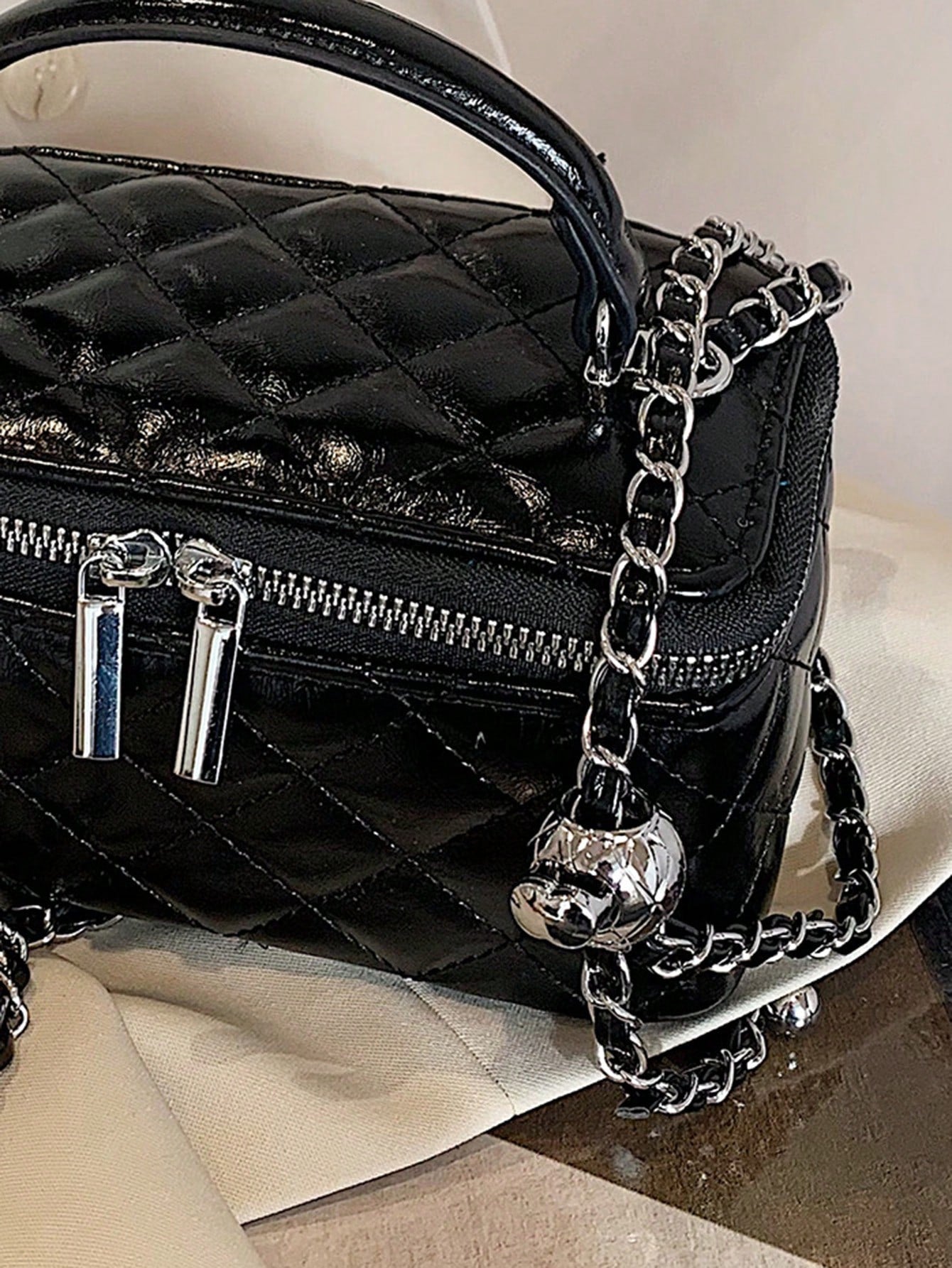 Quilted Embroidered Chain Box Bag