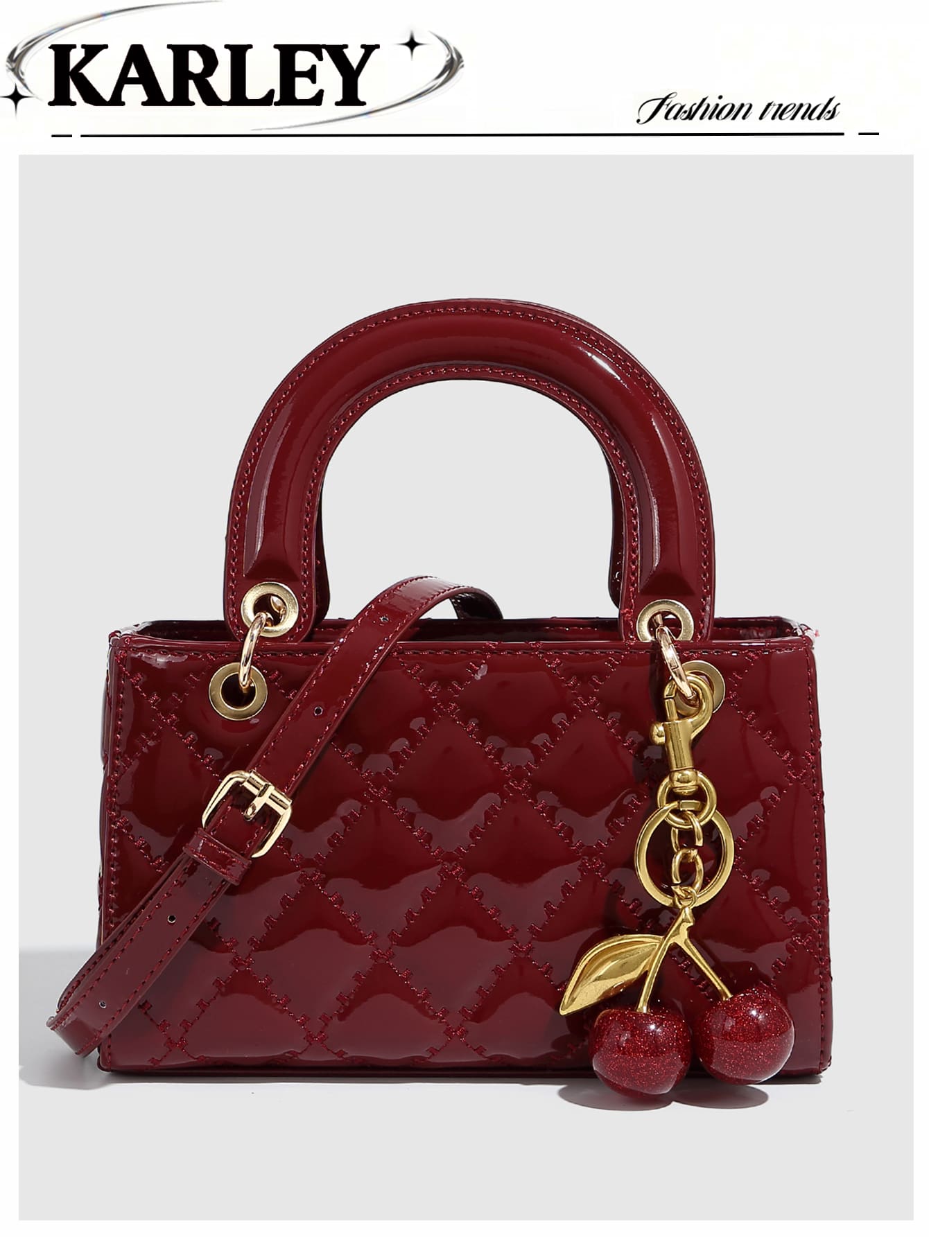 Burgundy Quilted Patent Leather Handbag
