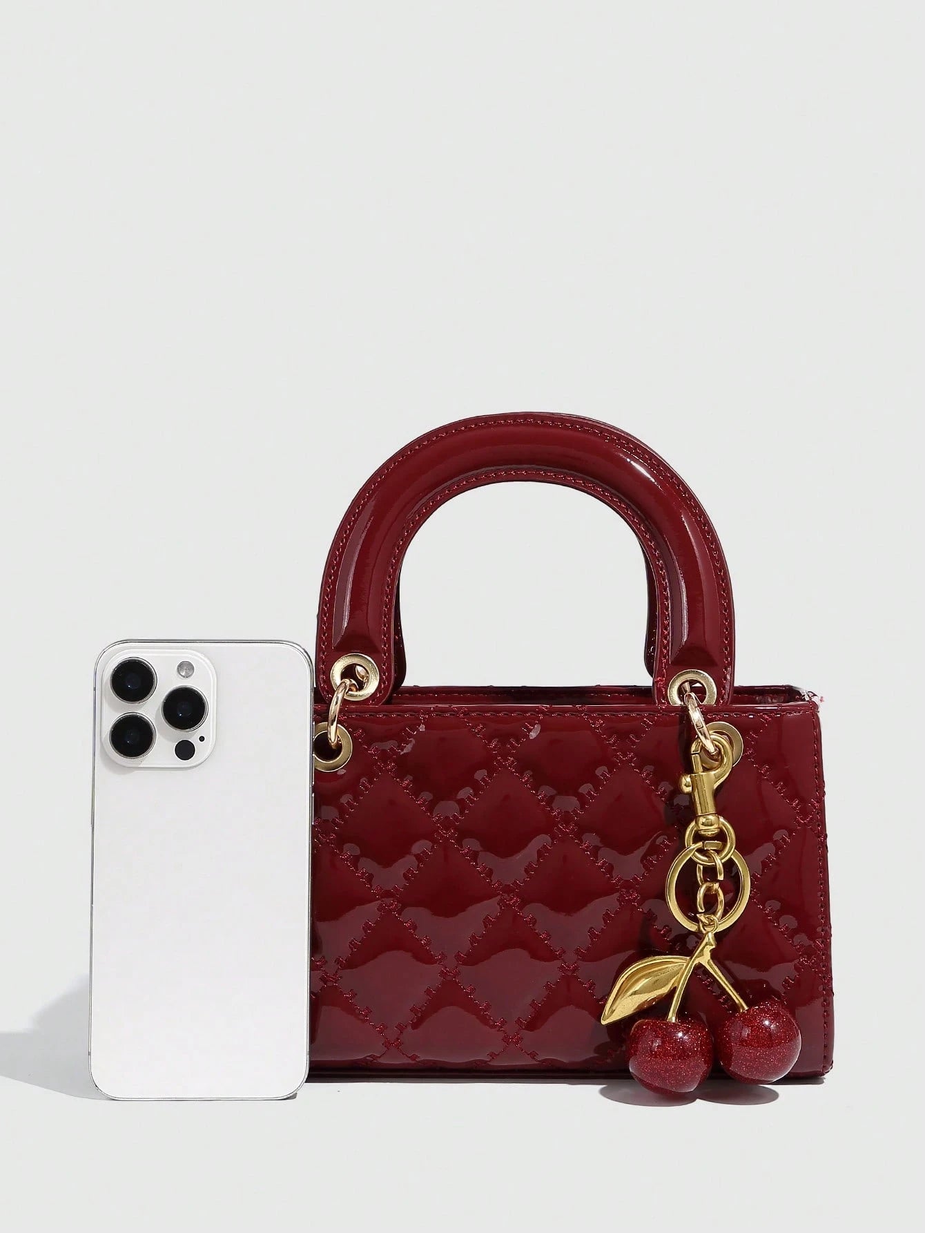 Burgundy Quilted Patent Leather Handbag