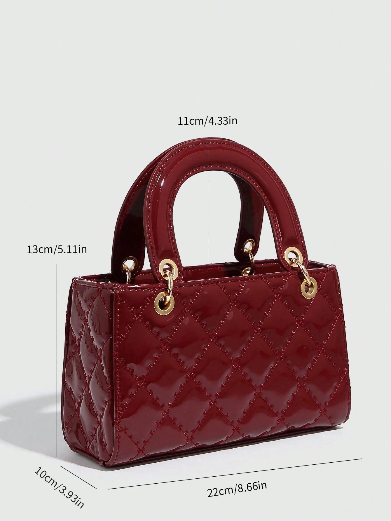 Burgundy Quilted Patent Leather Handbag