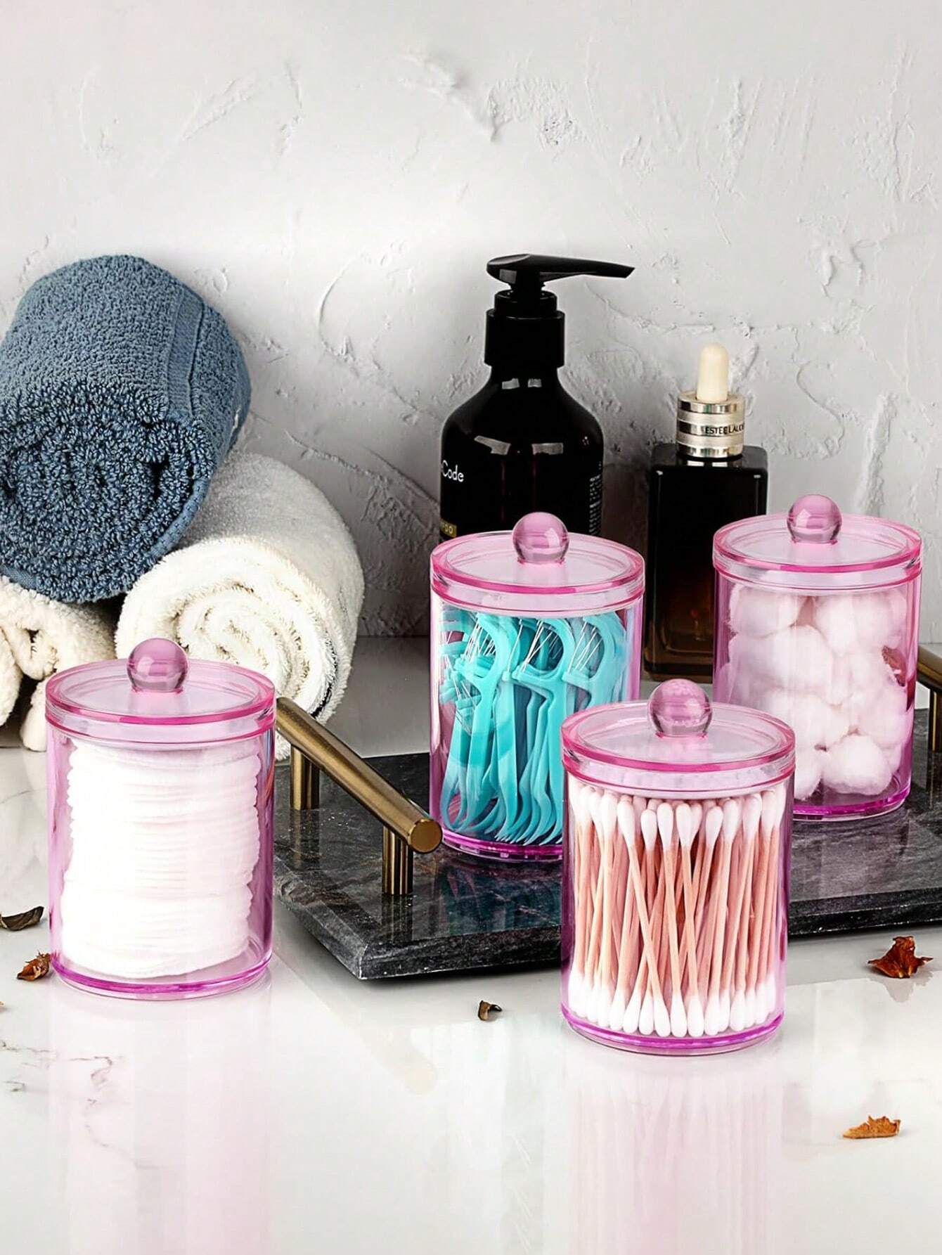 Clear Bathroom Storage Organizer Jars Set