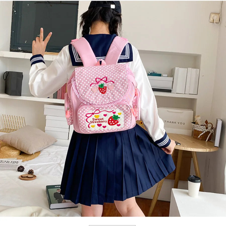 Cute Strawberry Embroidery Girls Backpack