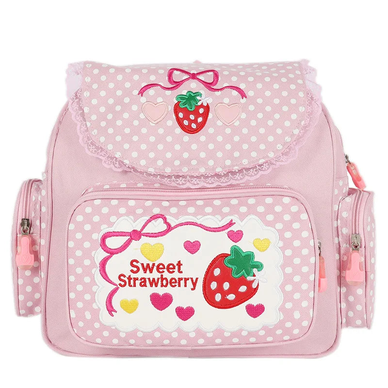 Cute Strawberry Embroidery Girls Backpack