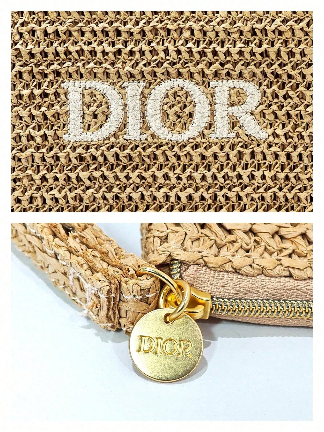 Dior Embroidered Straw Makeup Pouch