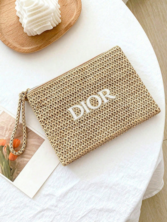 Dior Embroidered Straw Makeup Pouch