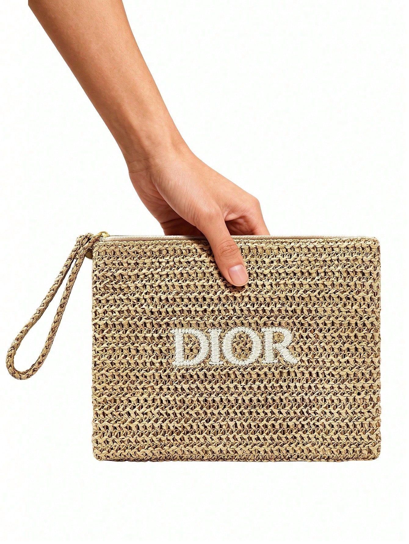 Dior Embroidered Straw Makeup Pouch