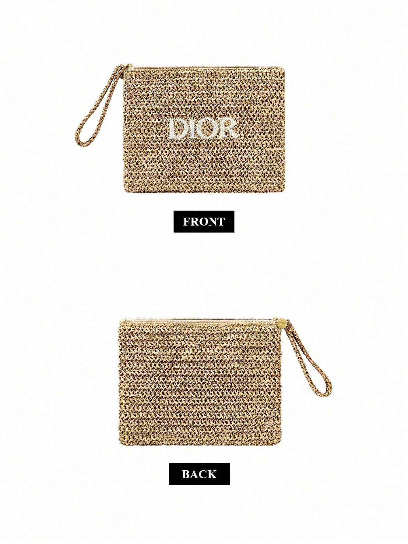 Dior Embroidered Straw Makeup Pouch