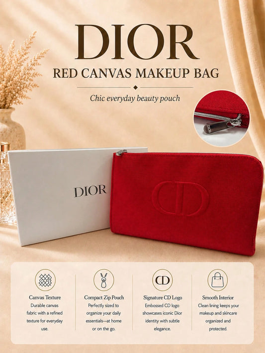 Dior Red Canvas Makeup Bag