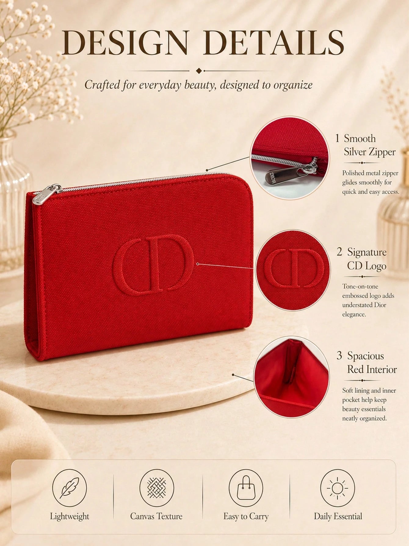 Dior Red Canvas Makeup Bag