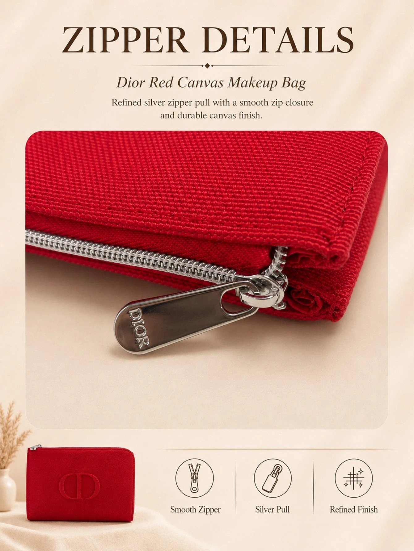Dior Red Canvas Makeup Bag