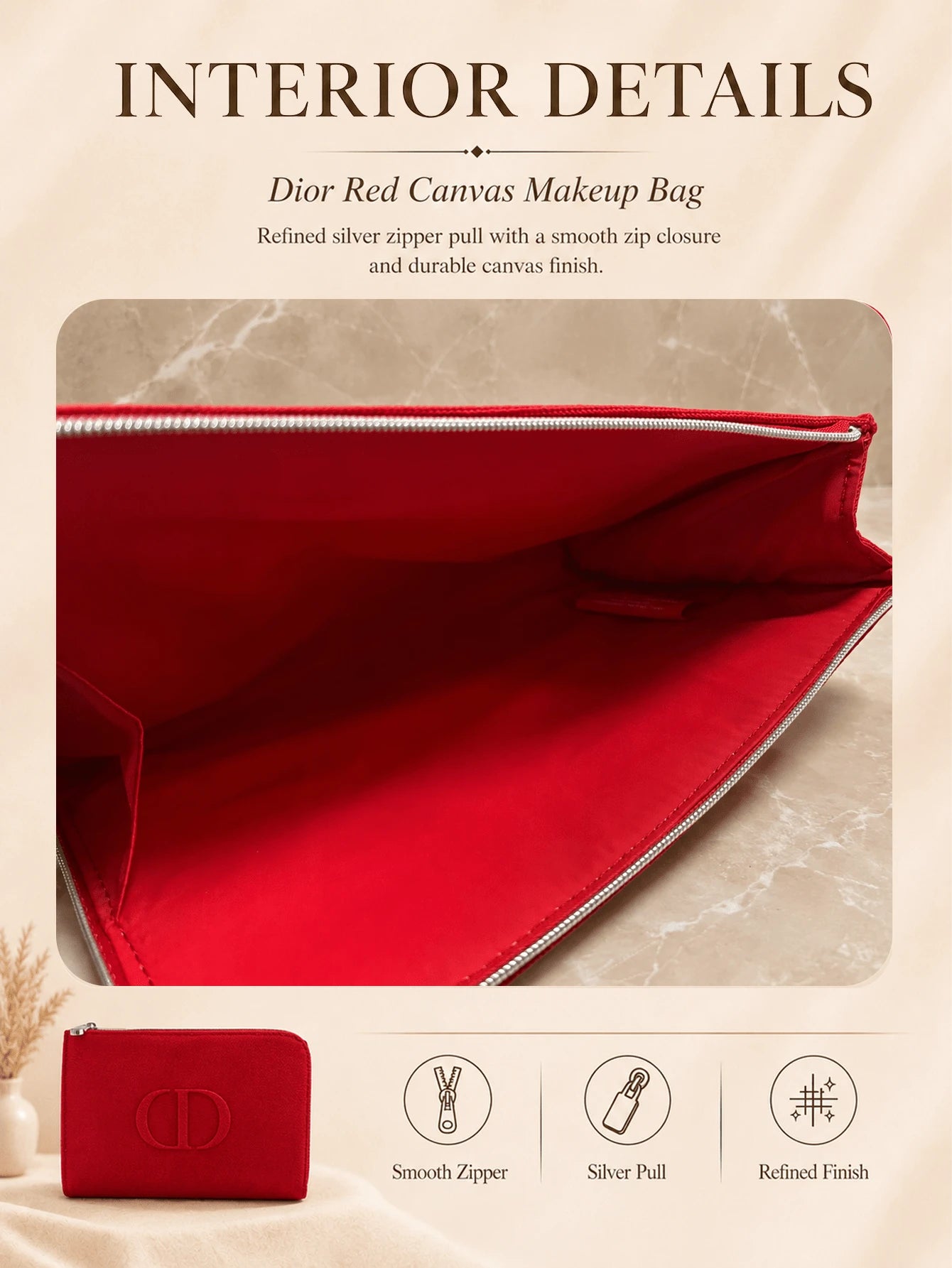 Dior Red Canvas Makeup Bag
