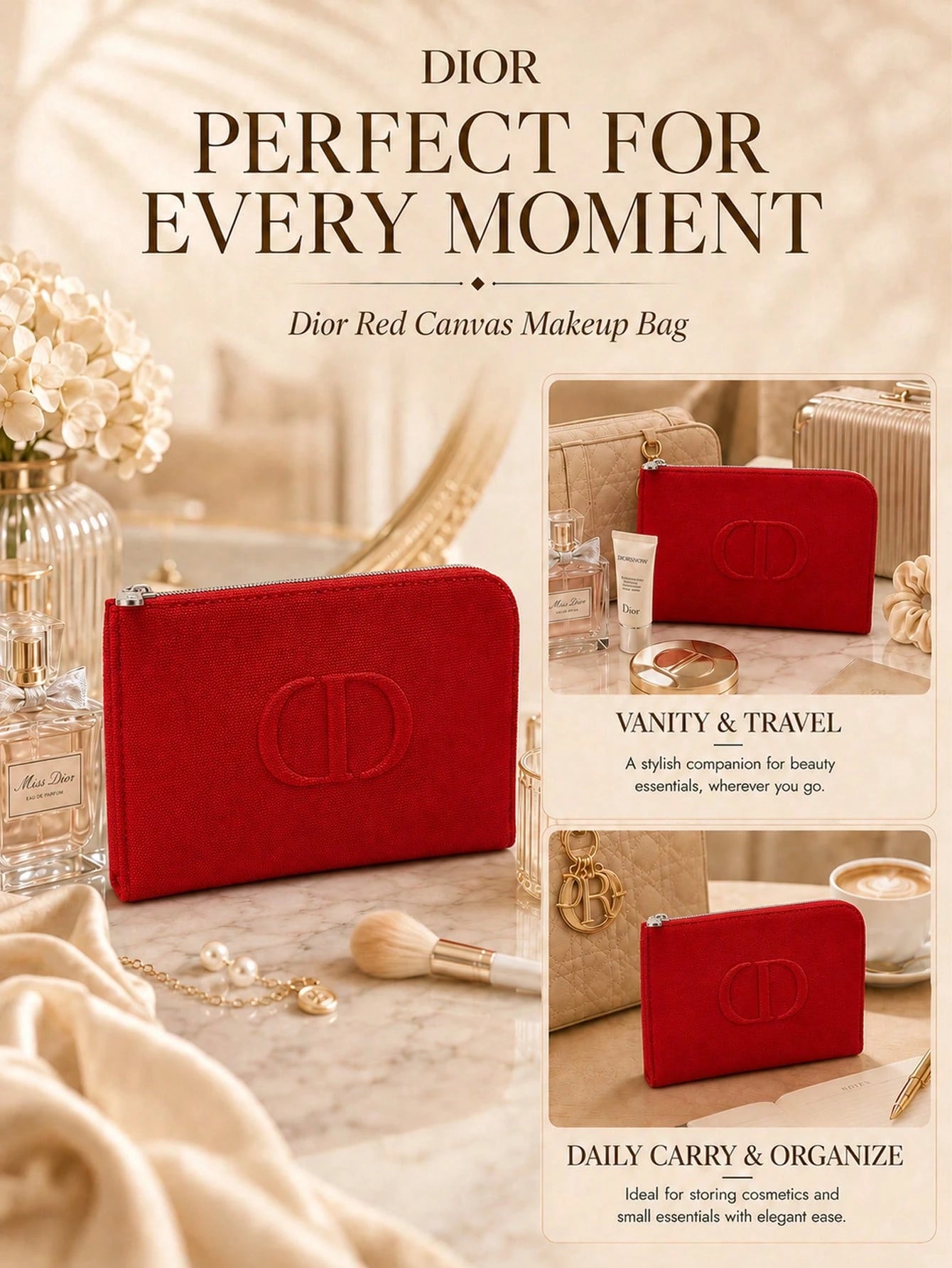 Dior Red Canvas Makeup Bag
