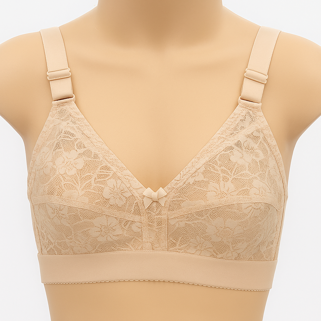 Non-Padded Embroidered Net Bra.