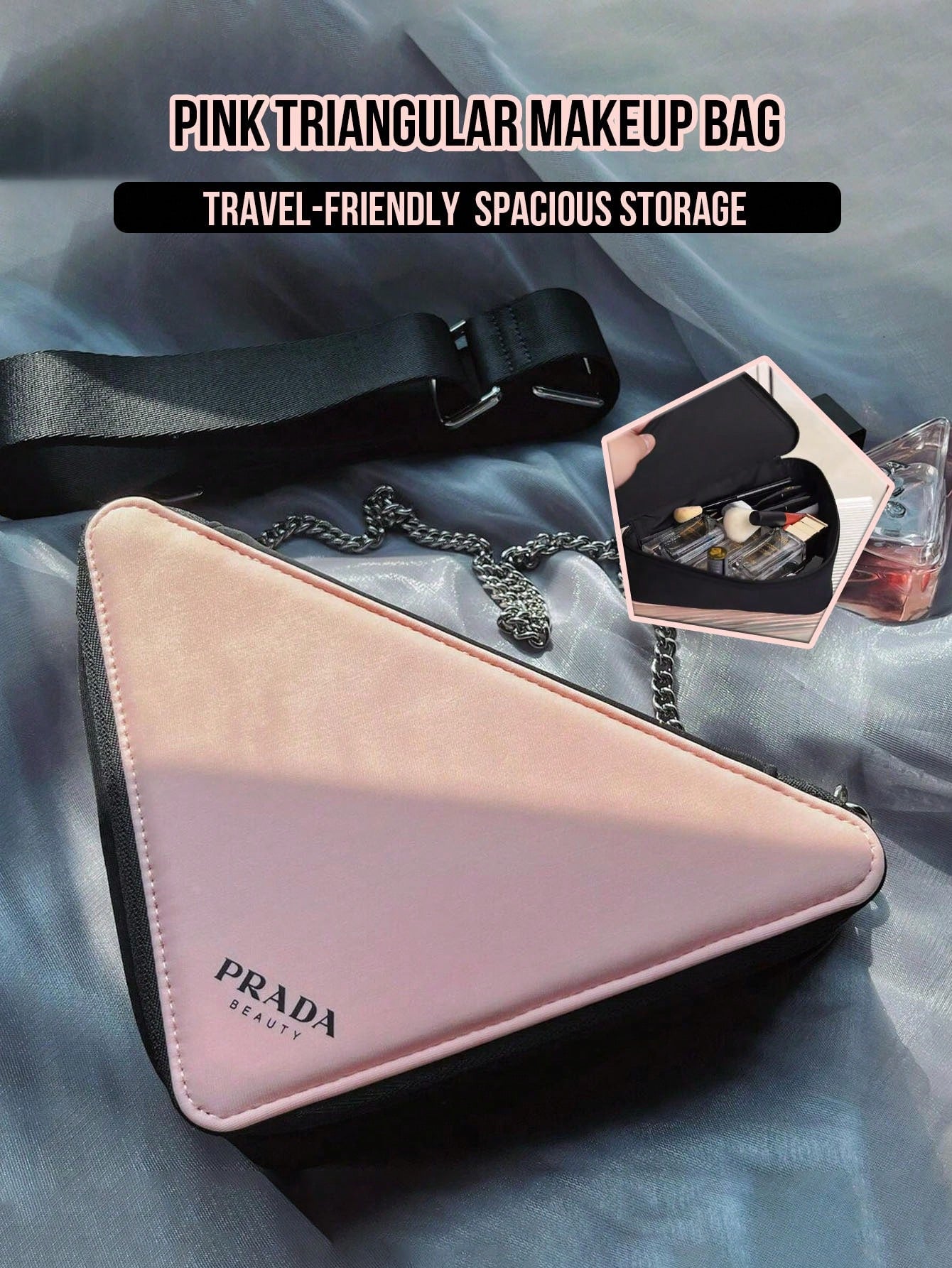 Prada Pink Satin Makeup Bag