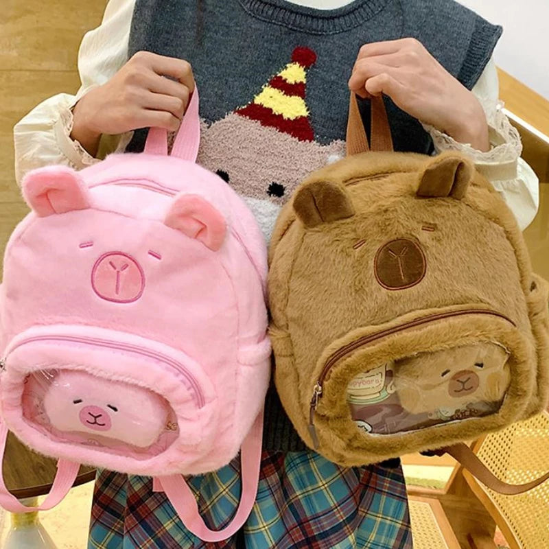 Cartoon Cute Capibara Capybara Plush Large Capacity Backpack Students Attend Class School Bag