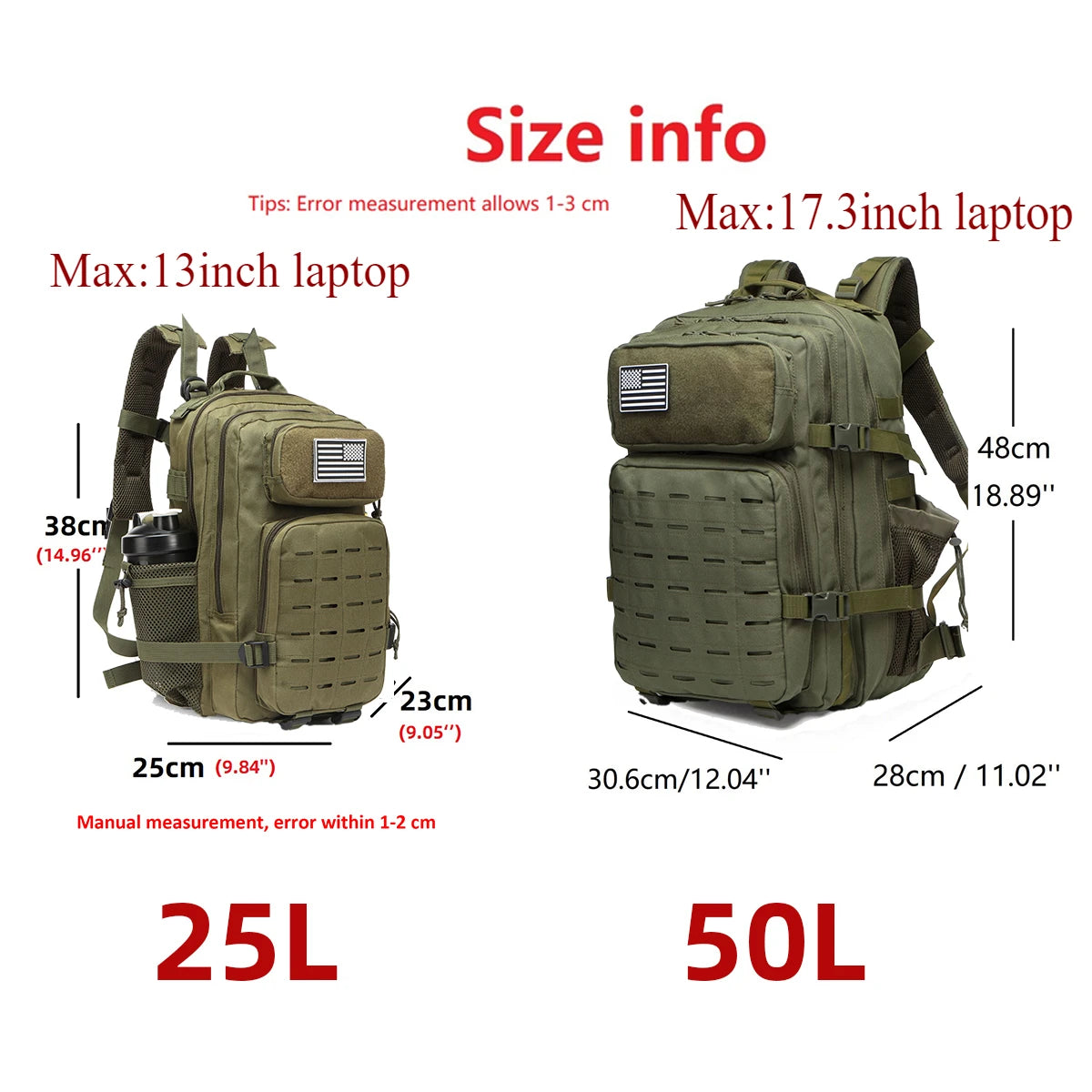 25L/50L Tactical MOLLE Backpack