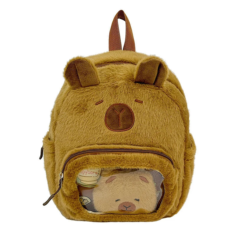 Cartoon Cute Capibara Capybara Plush Large Capacity Backpack Students Attend Class School Bag