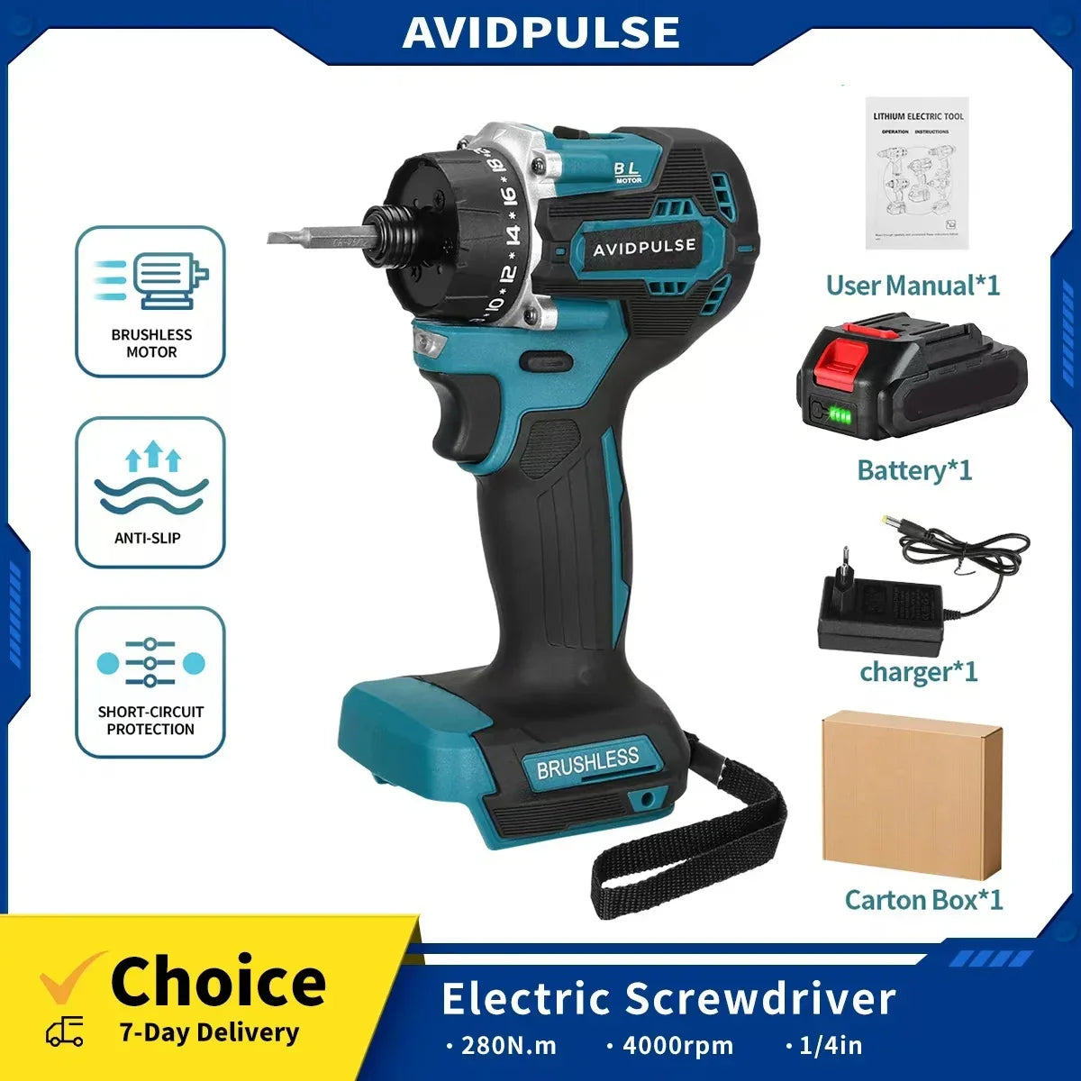 AvidPulse Brushless Cordless Electric Drill