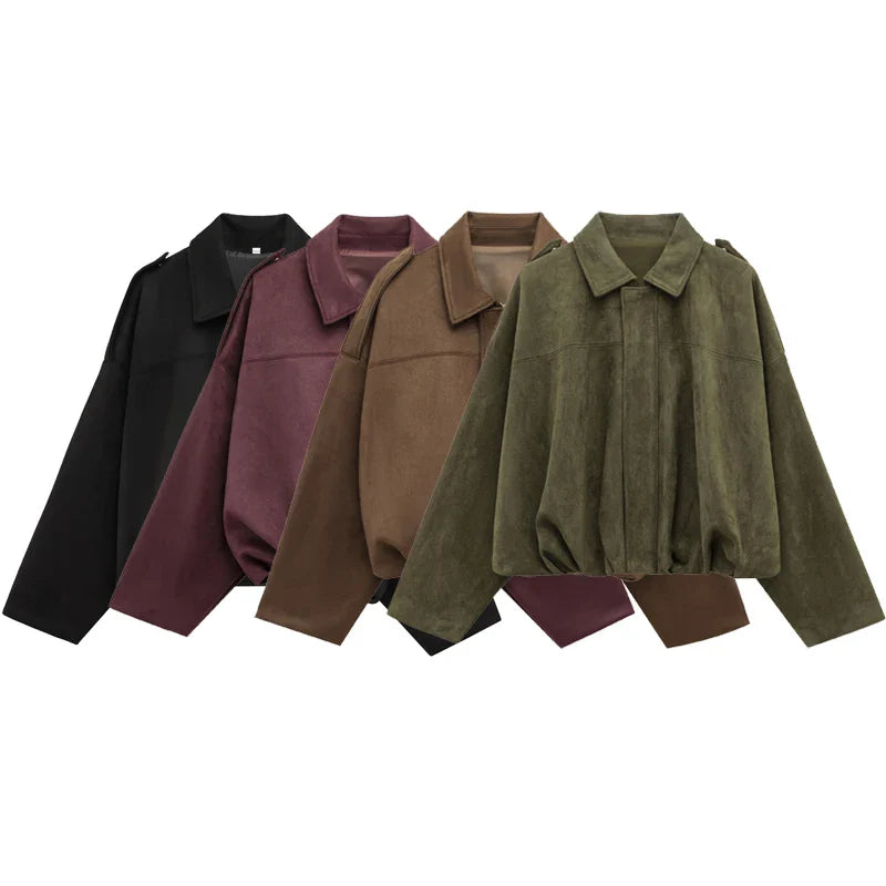 HXAO Women’s Suede Bomber Jacket