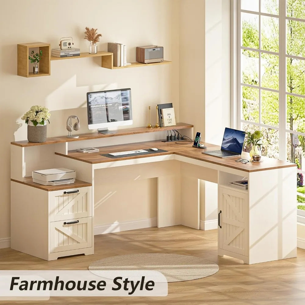 63" Farmhouse L Shaped Desk