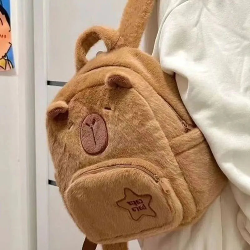 Kawaii Capybara Plush Tote Backpack