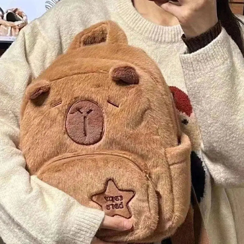 Kawaii Capybara Plush Tote Backpack