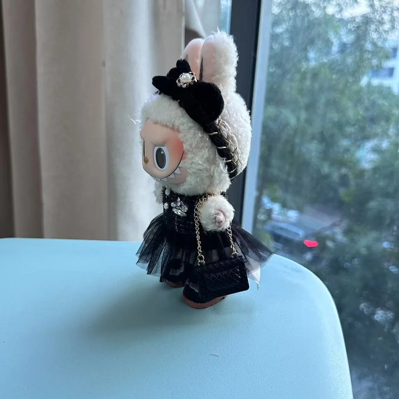 SeamosToys Black Camellia Labubu Clothes