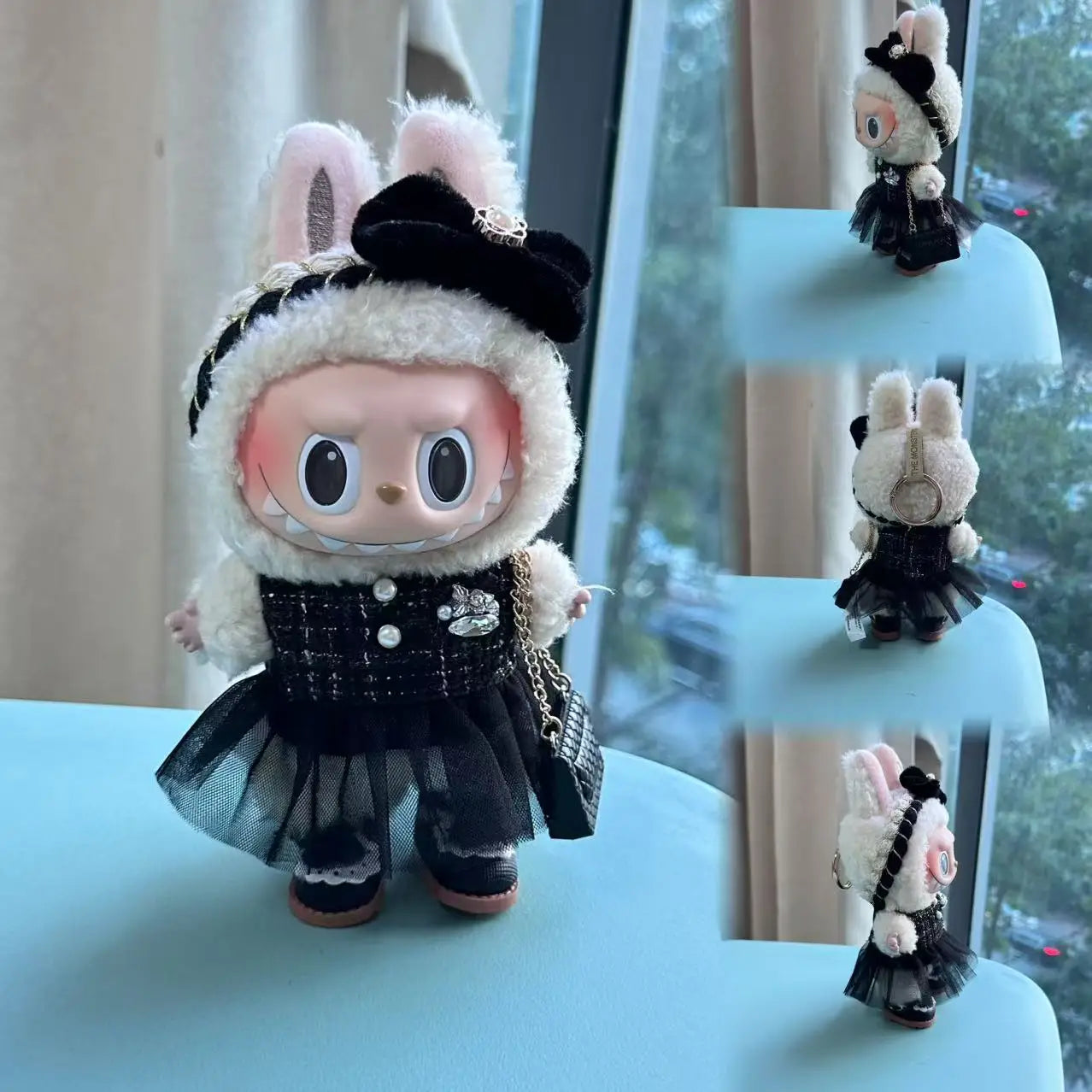 SeamosToys Black Camellia Labubu Clothes