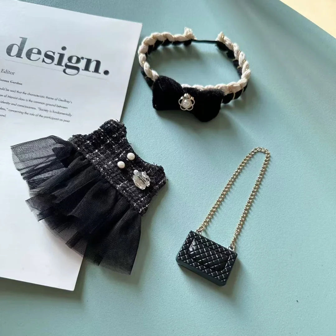 SeamosToys Black Camellia Labubu Clothes