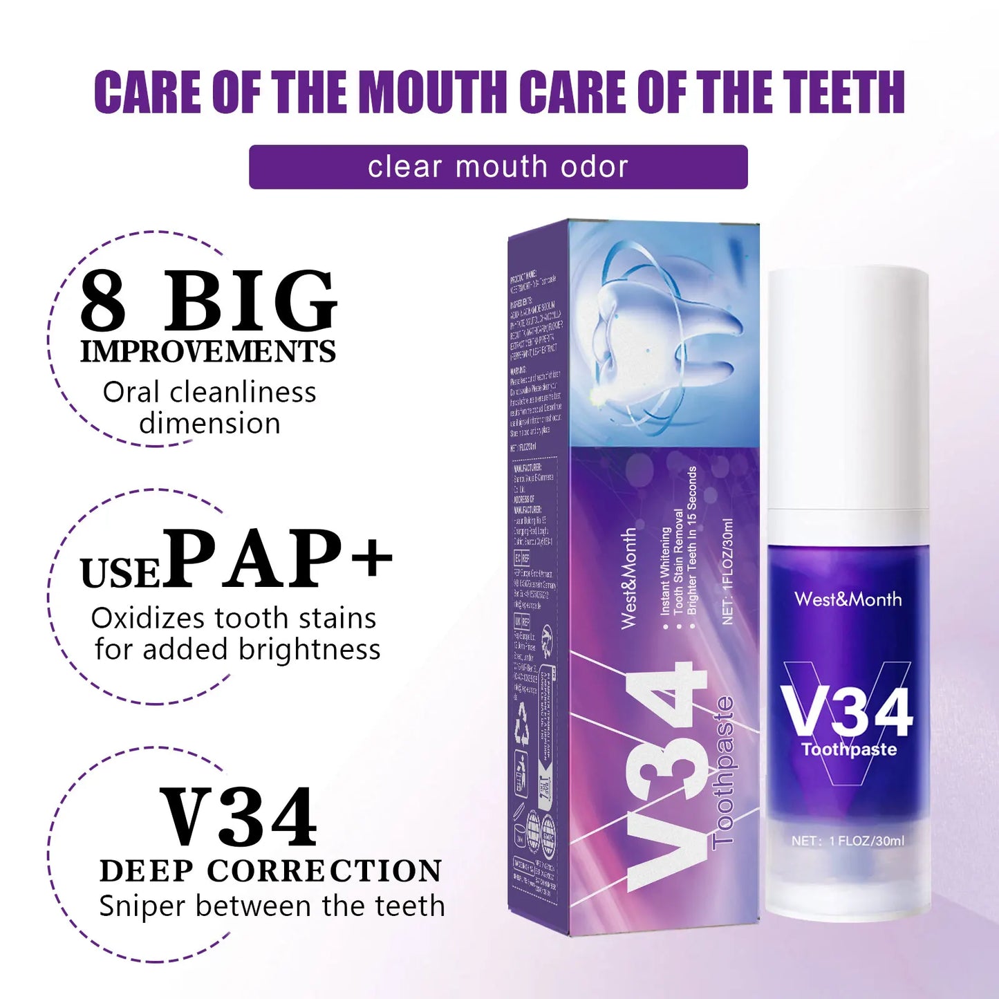 V34 Intensive Teeth Whitening Toothpaste