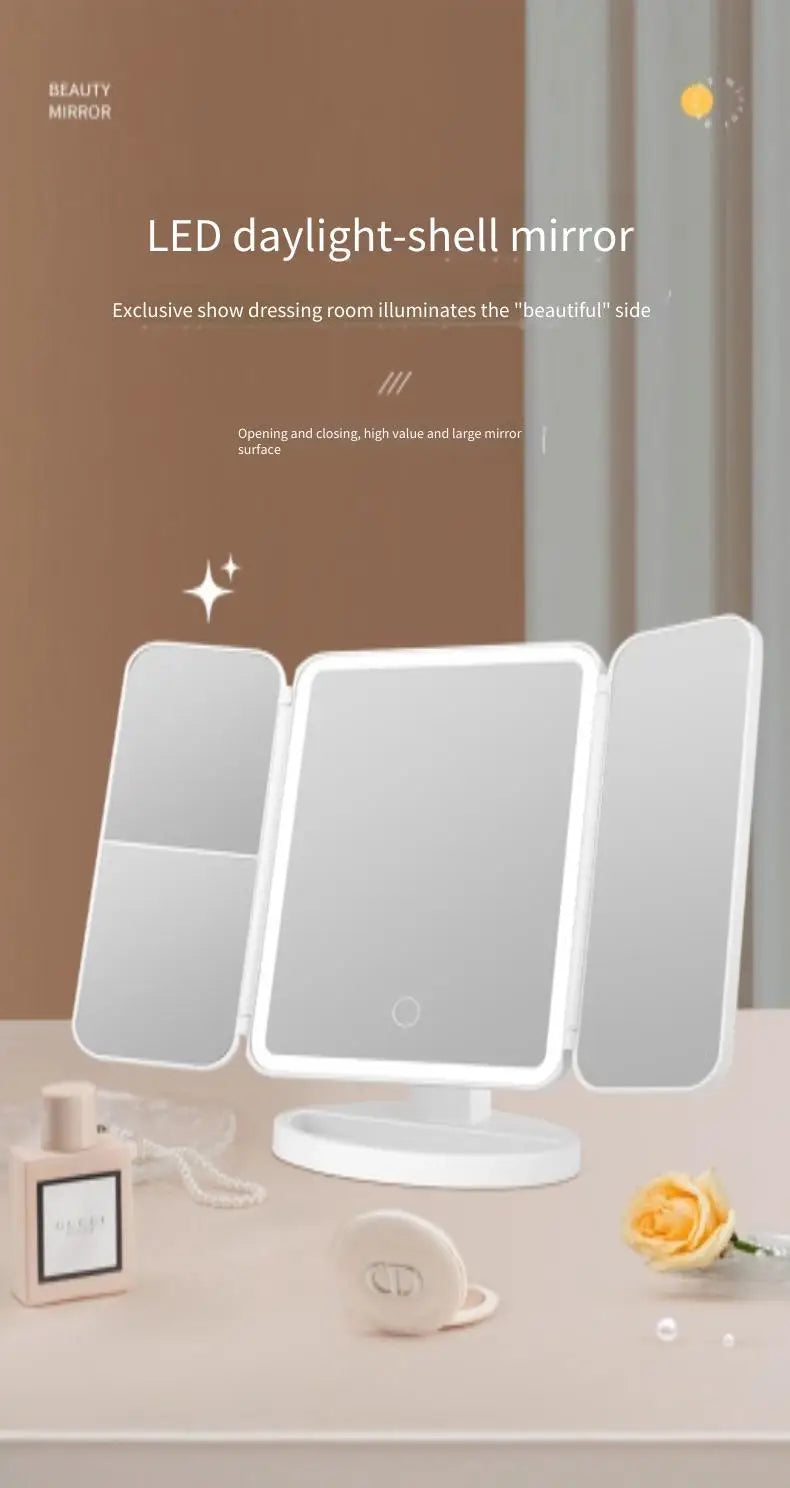 Trifold LED Light Makeup Mirror
