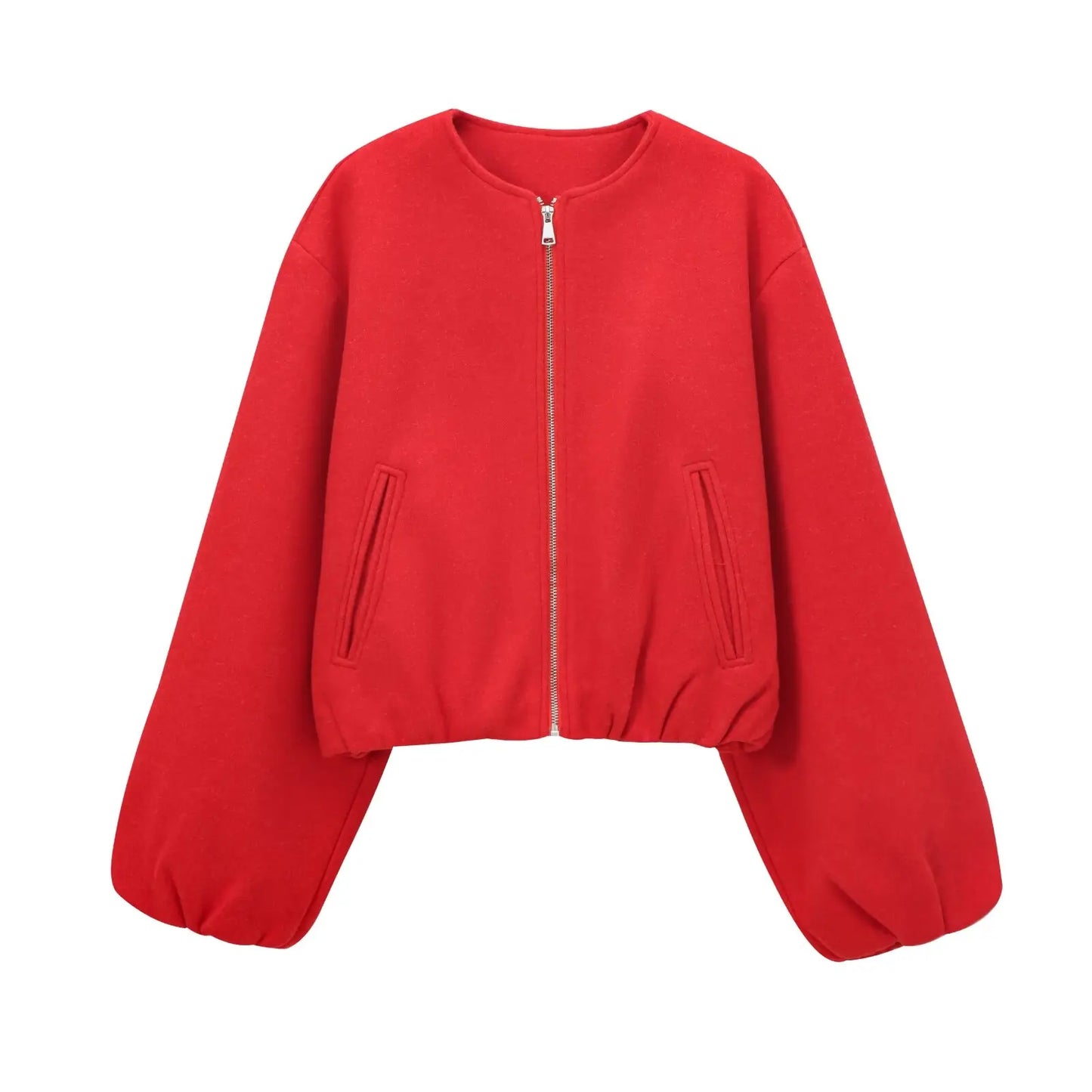 MUJER Red Cropped Bomber Jacket