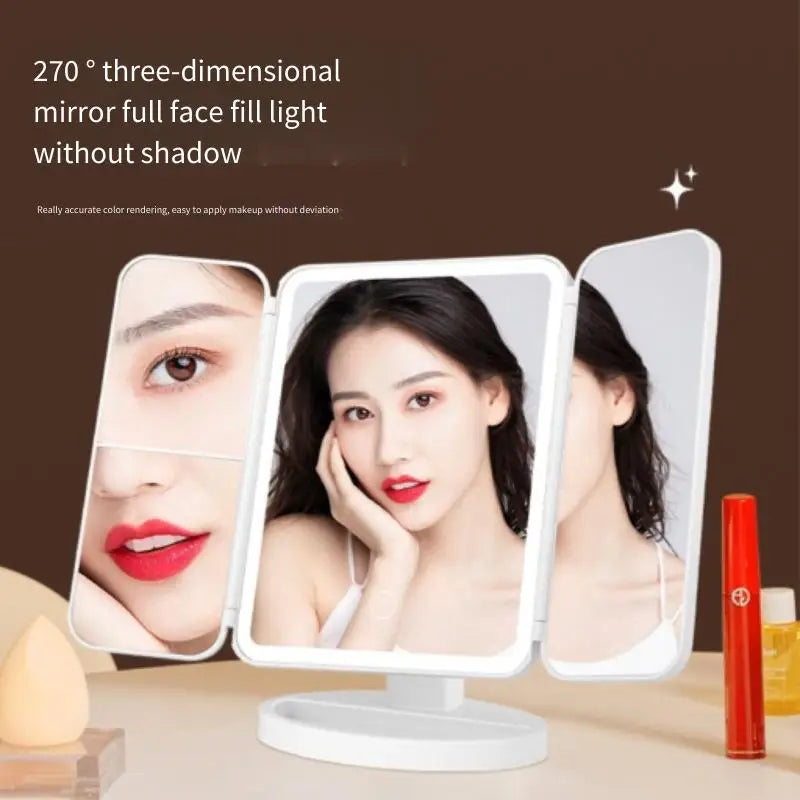 Trifold LED Light Makeup Mirror