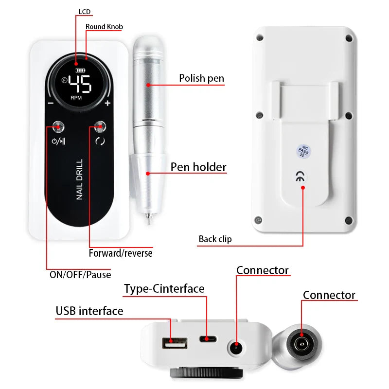 Rechargeable 45000RPM Electric Nail Drill