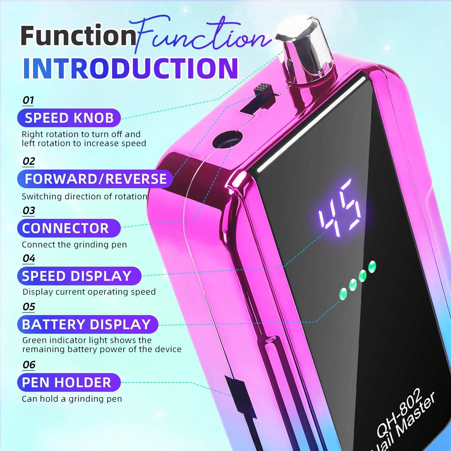 Professional 45000RPM Portable Nail Drill