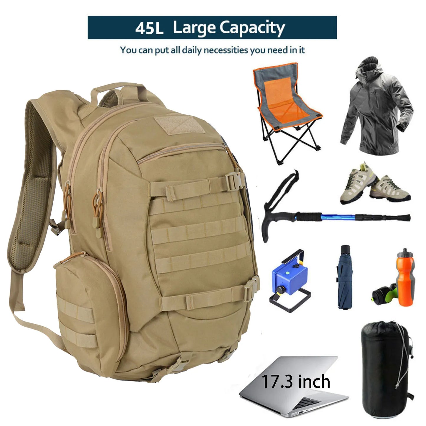 45L Waterproof Tactical Hiking Backpack